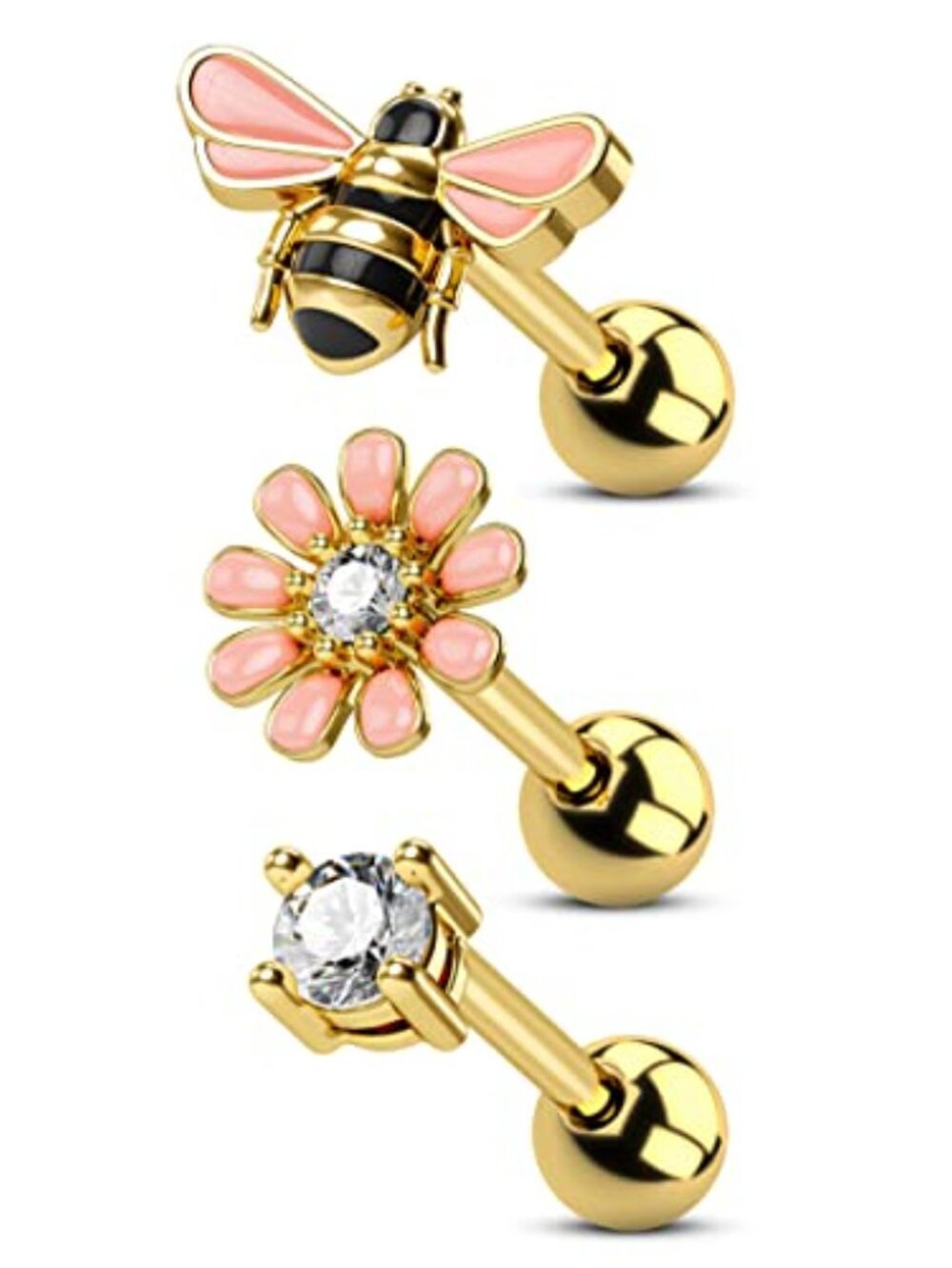 3Pcs‎ Cute Bee Cartilage Ears Pack 316L Stainless Steel Helix